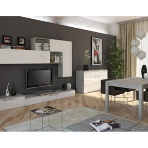 Parete attrezzata Bianco lucido/Cemento 270x45x200